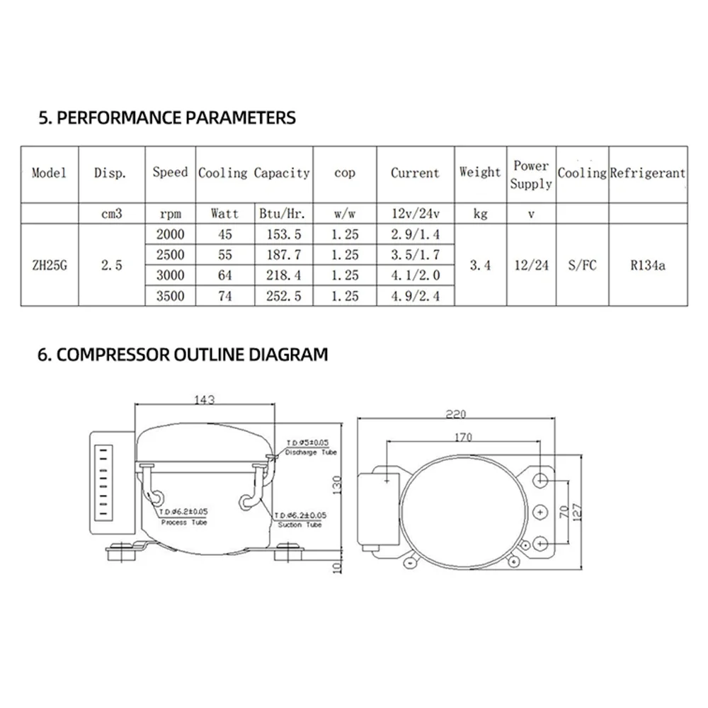 รถตู้เย็นคอมเพรสเซอร์คอมเพรสเซอร์ตู้เย็นพร้อมแผ่นขับเคลื่อนสําหรับ ZH25G/35G