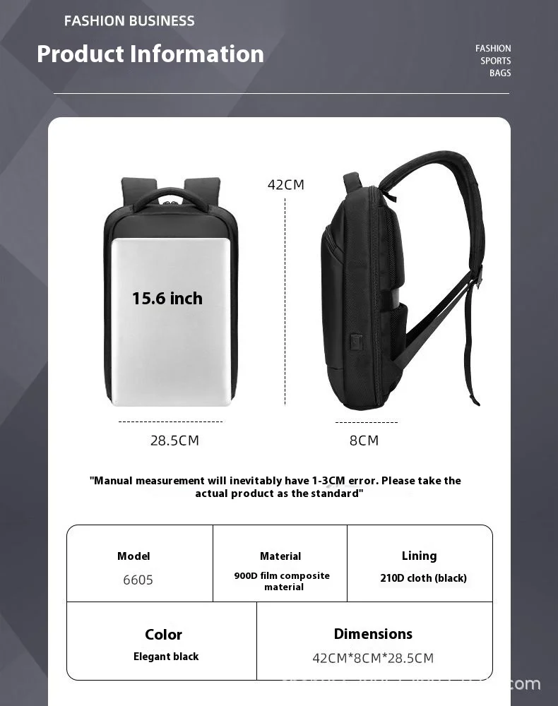 EURCOOL Men Business Waterproof 15.6 Laptop Backpack Fashion Male Classic Fashion Travel Moto&Biker Light Notebook Shoulder Bag