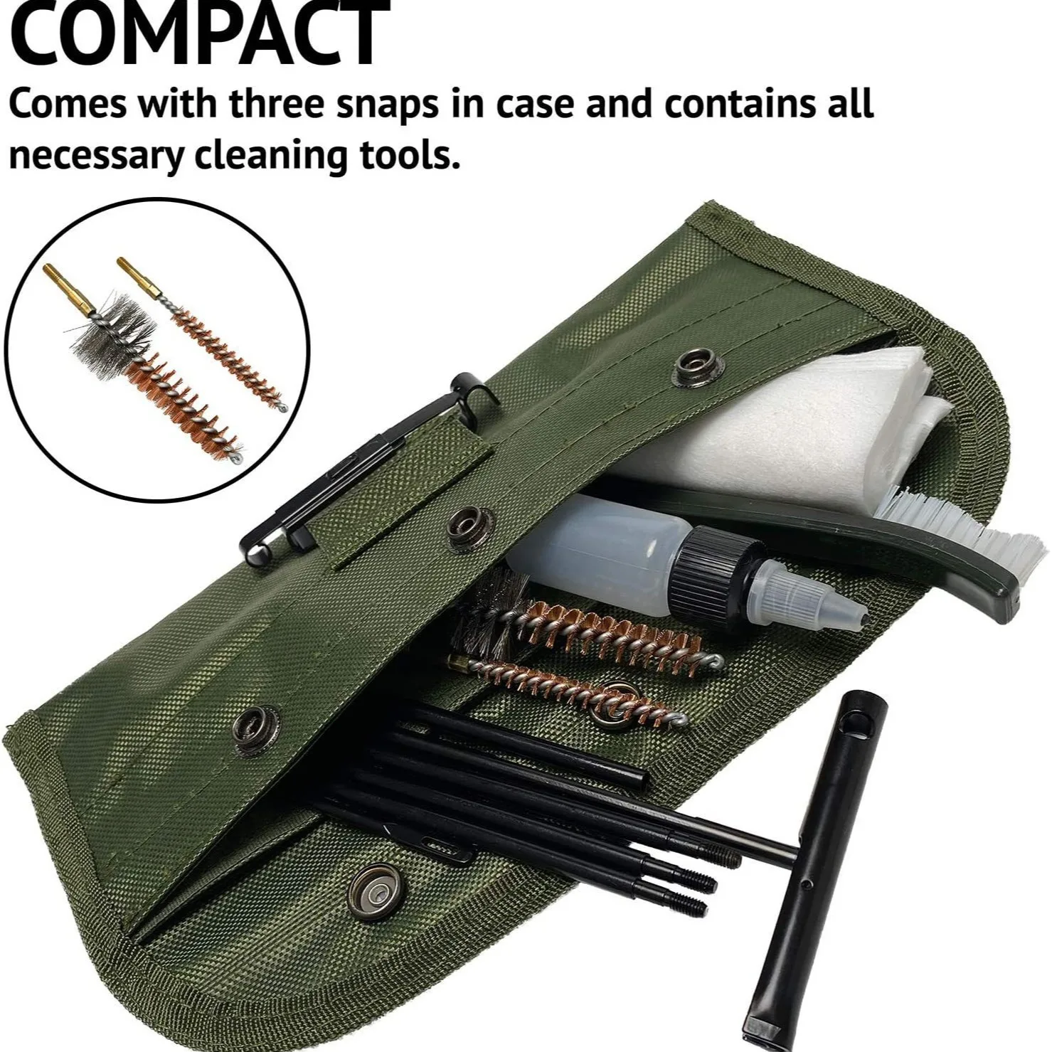 

Hot Selling Outdoor Barrel Brush Set Firearms Pipe Cleaning Phosphor Copper Brush Army Green Cloth Bag Wipe Gun Kit