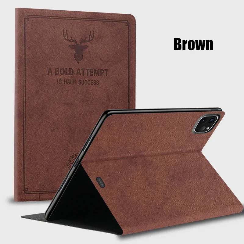 Premium hertenkophoes voor iPad Air Pro 12,9 11 10 9 8 7 6 5 4 3 2 Th Air Mini 6 5 4 3 2 1 Opvouwbare standaard lederen tablethoes