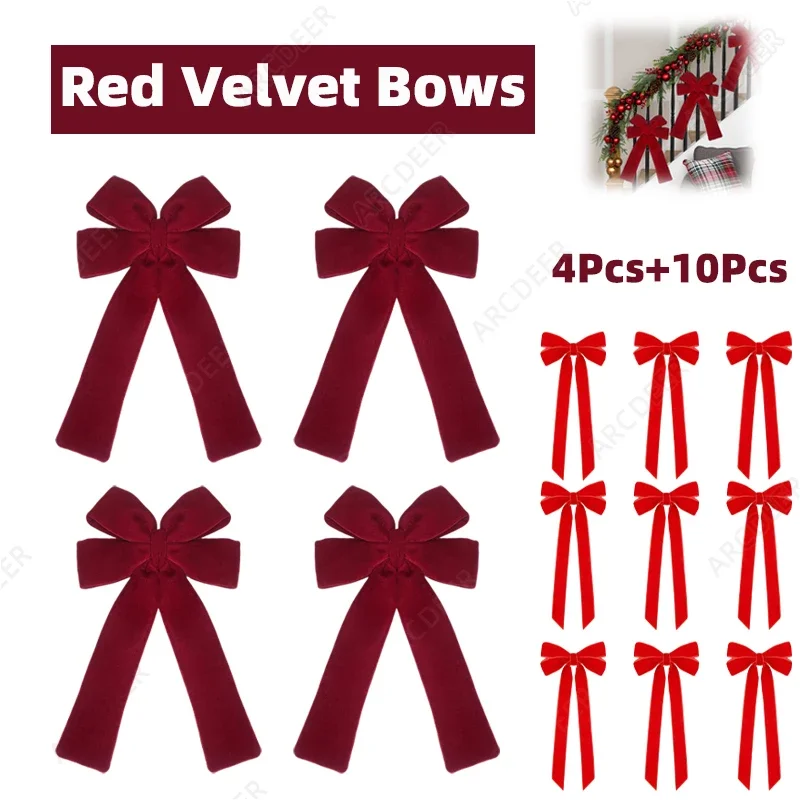 

Red Velvet Bows for Home Christmas Decorations Large Bowknot Christmas Bow Xmas Tree Hanging Pendant Christmas Party Decoration