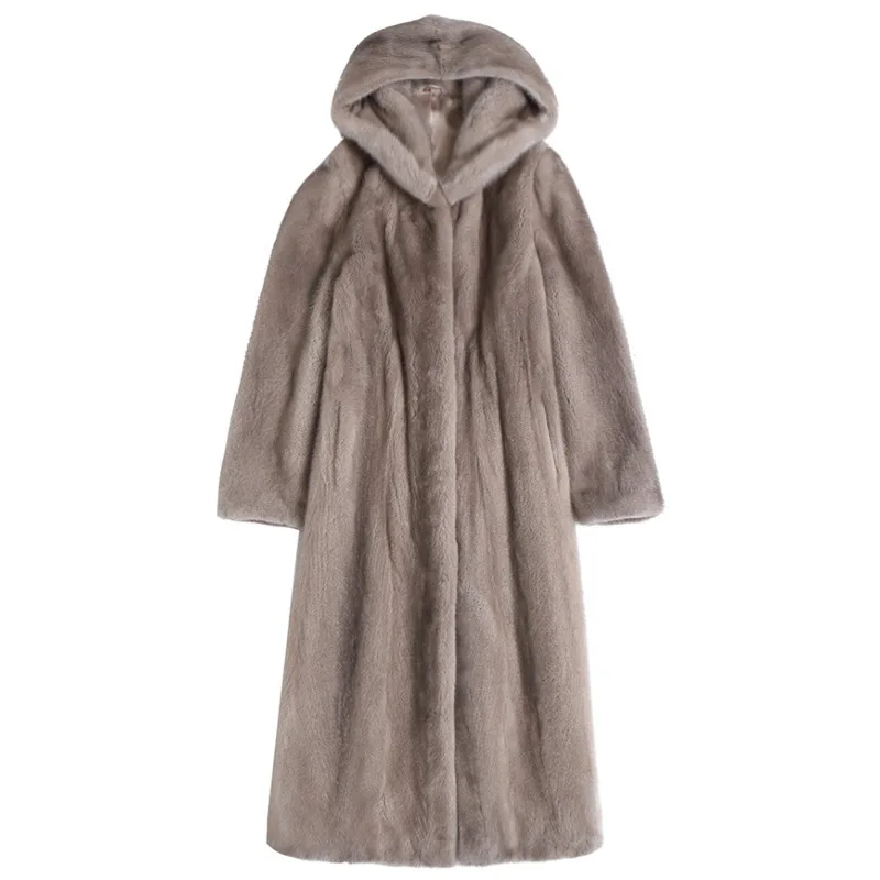 Casaco de vison de veludo para mulheres, o novo importado, inteiro, longo, inverno de 2023 Haining Mink Fur Coat, Haining