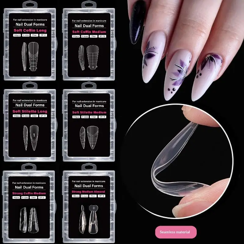 Coffin False Nails with 140Pcs Dual Nail Template for Long-lasting Results