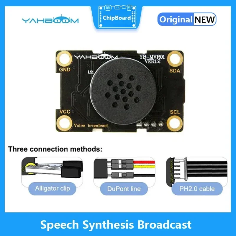 Yahboom UNO Raspberry Pi Spraaksynthese Broadcast Module Compatibel met Alligator clip/DuPont lijn/PH2.0 Kabel MP3 Luidspreker