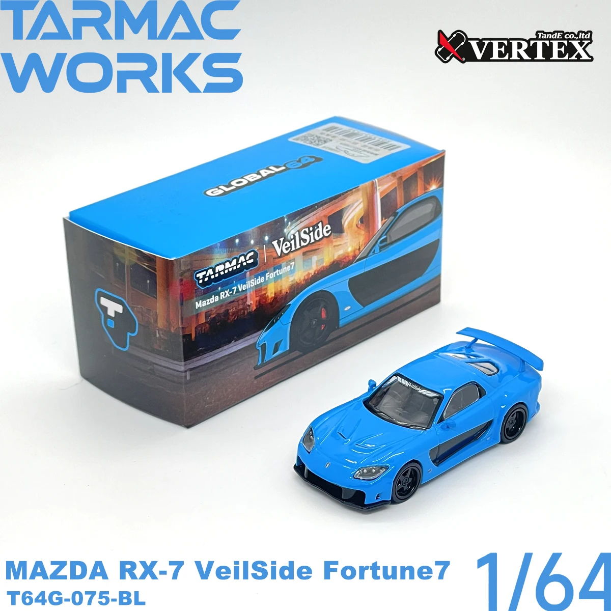 TARMAC WORKS 1:64 T64G‑075-BL/T64G-075-GY RX‑7 VeilSide Fortune7 Diecast Model LHD Wide Body Real Rubber Tires In Stock image 5