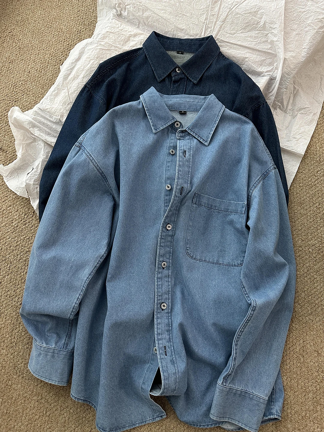

Light Blue Waed Denim irt Men's Long Sve Spring Faionable Cleanfit Workwear Jaet Loose Fit Youth ular Sle