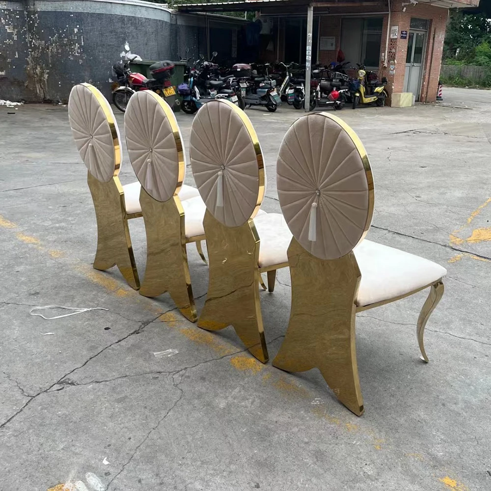 New design luxury gold dining chair stainless steel round back event wedding dining chair