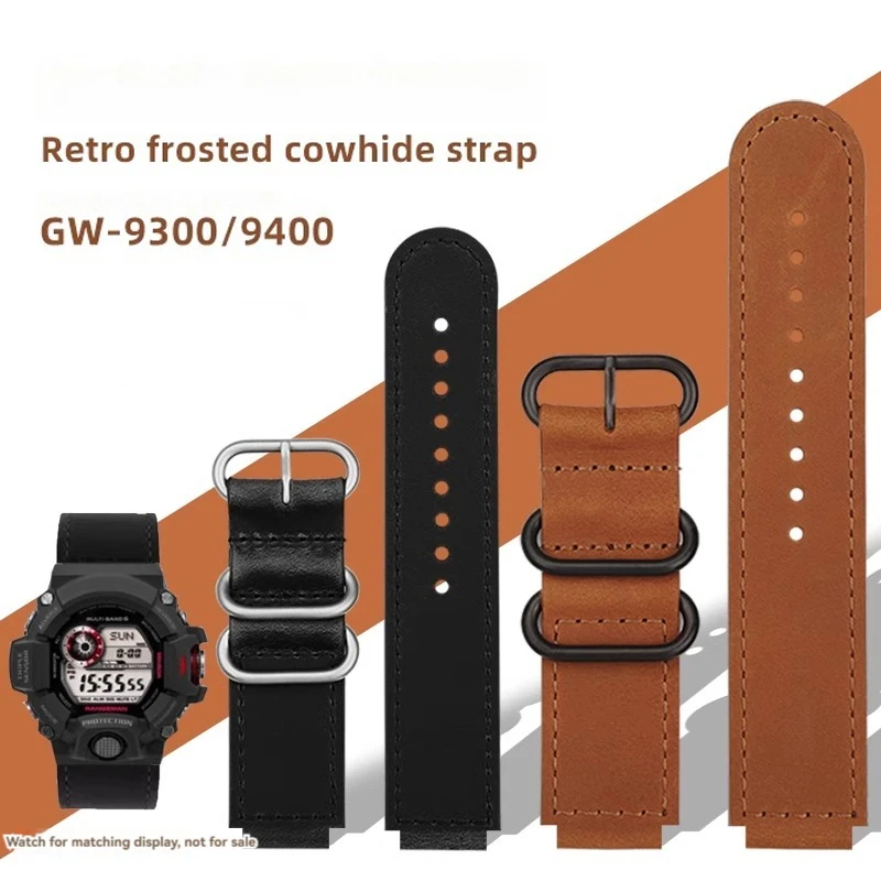 For Casio Modified GW9400 GW-9400 GW-9300 G-9200 Genuine Cowhide Strap Retro Convex Design 16mm Vintage Calfskin Watchband