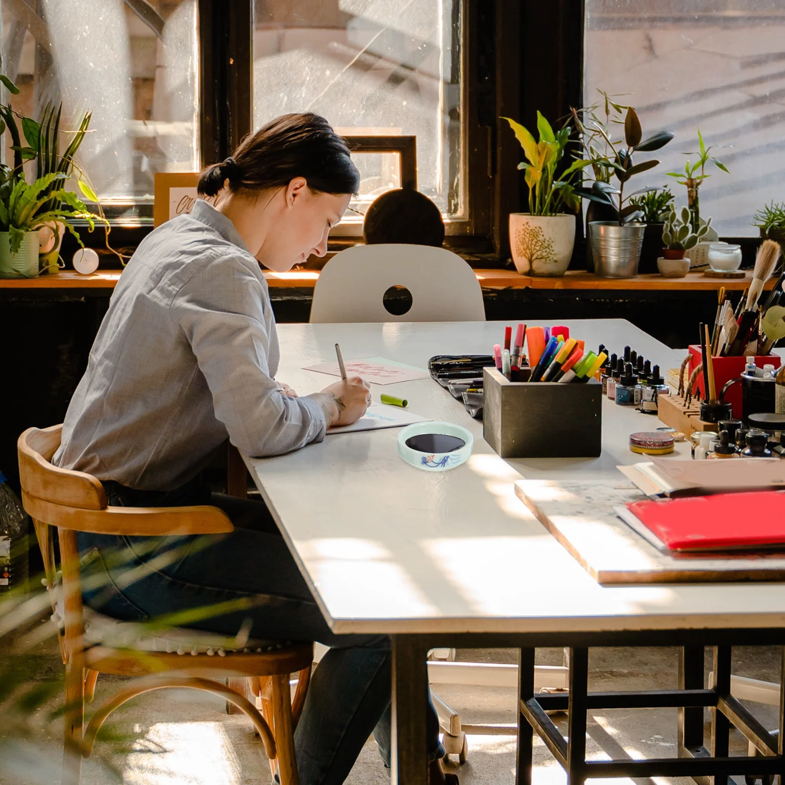 

1Set Ceramic Paint Palettes Space-Saving Design Long-Lasting Watercolor Mixers for Sketching Travel Artists Reliable Pigment