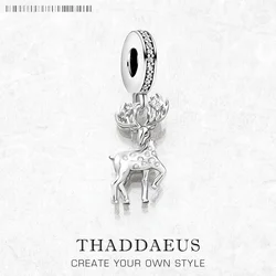 925 Sterling Silver Deer Moose Dangle Charm Pendant New Cute Lucky Women Jewelry Trendy Winter Christmas Gift