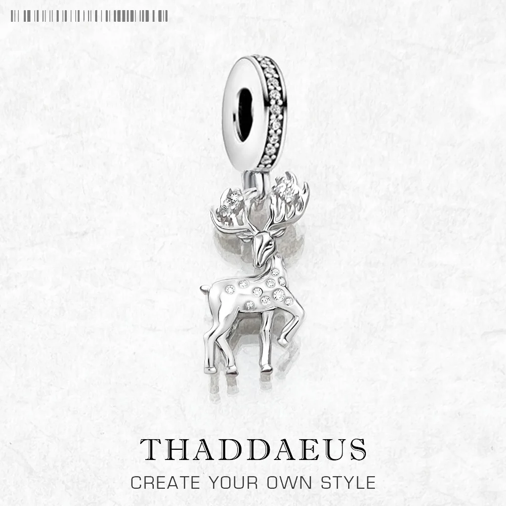 925 Sterling Silver Deer Moose Dangle Charm Pendant New Cute Lucky Women Jewelry Trendy Winter Christmas Gift