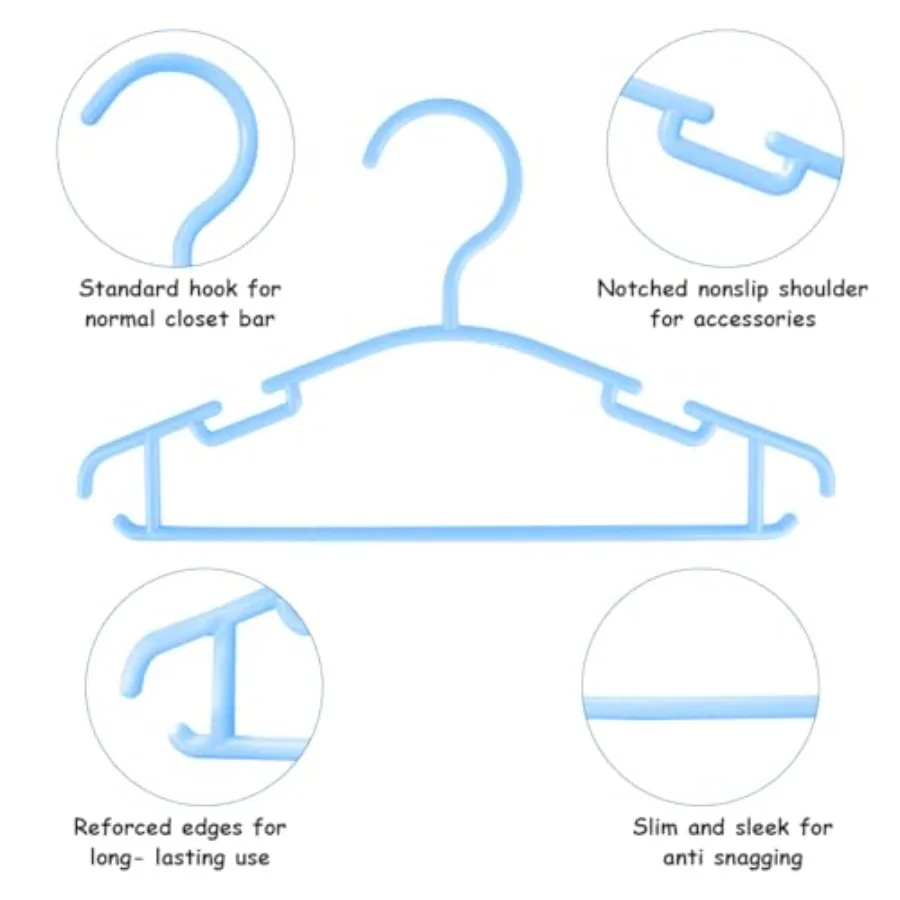 60 عبوة من الشماعات الصغيرة البلاستيكية الزرقاء لتخزين الخزانة: مثالية لتنظيم معاطف الأطفال والسترات والملابس مع تصميم متين