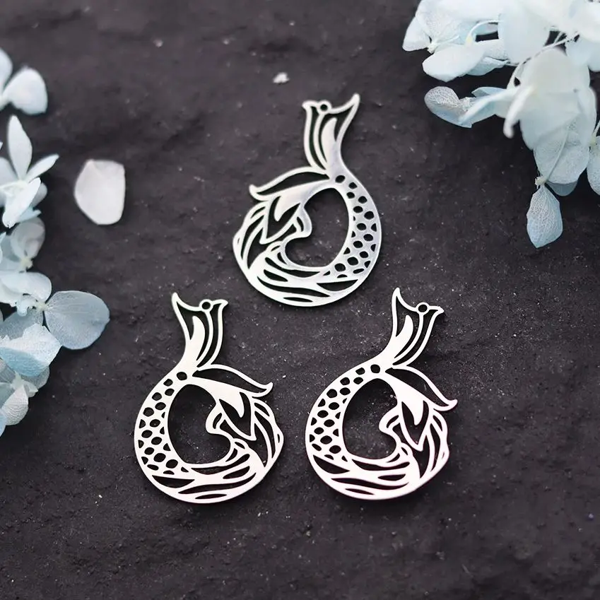 3pcs Stainless Steel Mermaid Tail Charms Ocean Animal Fishtail Pendant for Jewelry Making Exquisite Earrings Necklace diy Craft