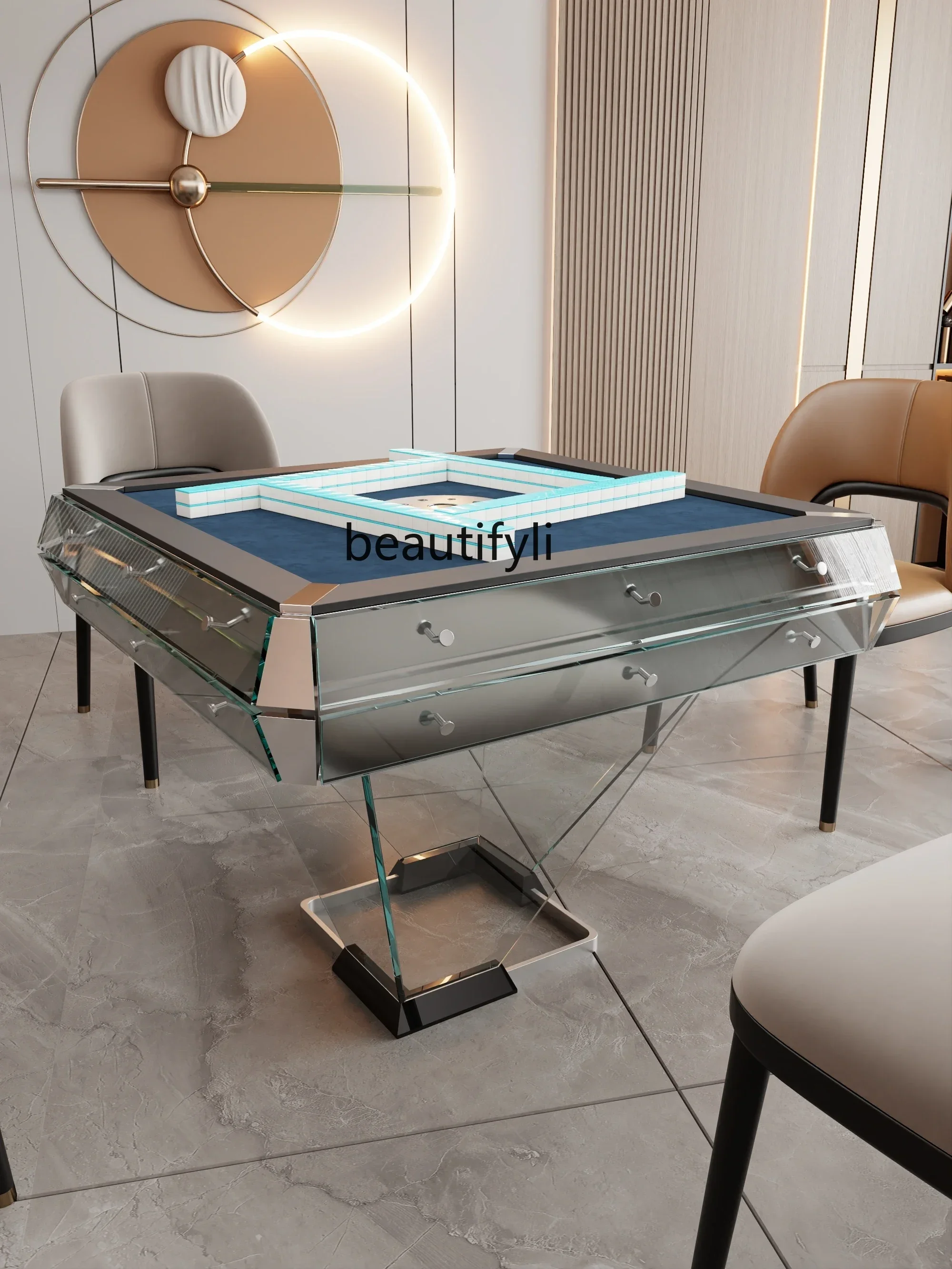 

Italian crystal tempered glass mahjong machine electric mahjong table automatic shuffling light luxury mahjong table