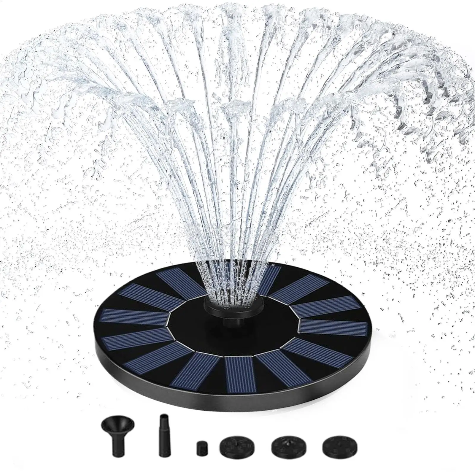 Garden Solar Fountain with Multiple Nozzles Solar-Powered Bird Bath Fountain Pump Stand-Alone Floating Solar Water Pump 13/16/18