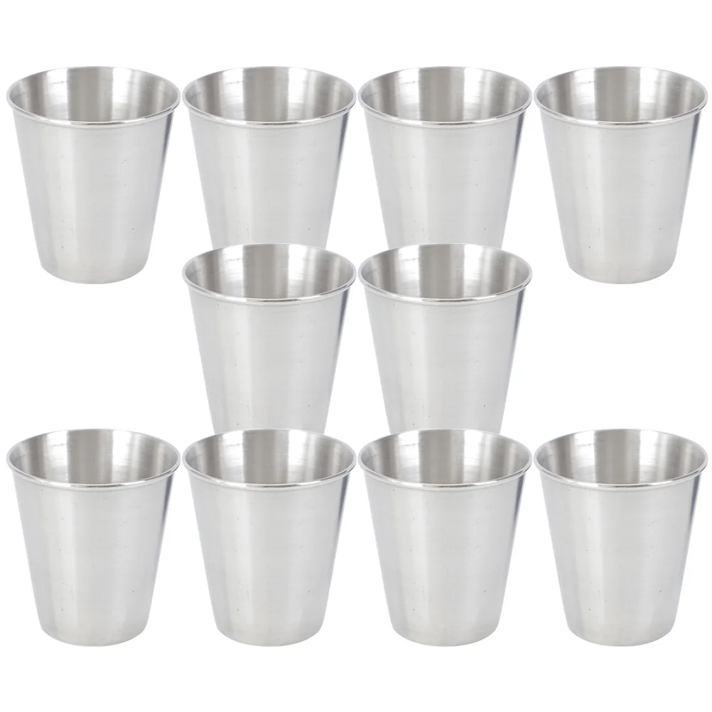 

10pcs Stainless Steel Cup Drinkware Smooth Metal Cups Reusable Water Milk Coffee Juice Glass Household Bar Supplies