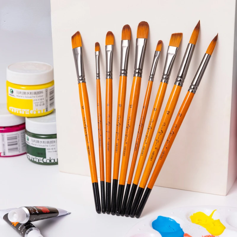 6pcs/Set,high-grade Horse hair brush painting brush, tongue peak row pen acrylic painting pen Watercolor Gouache Painting Pen