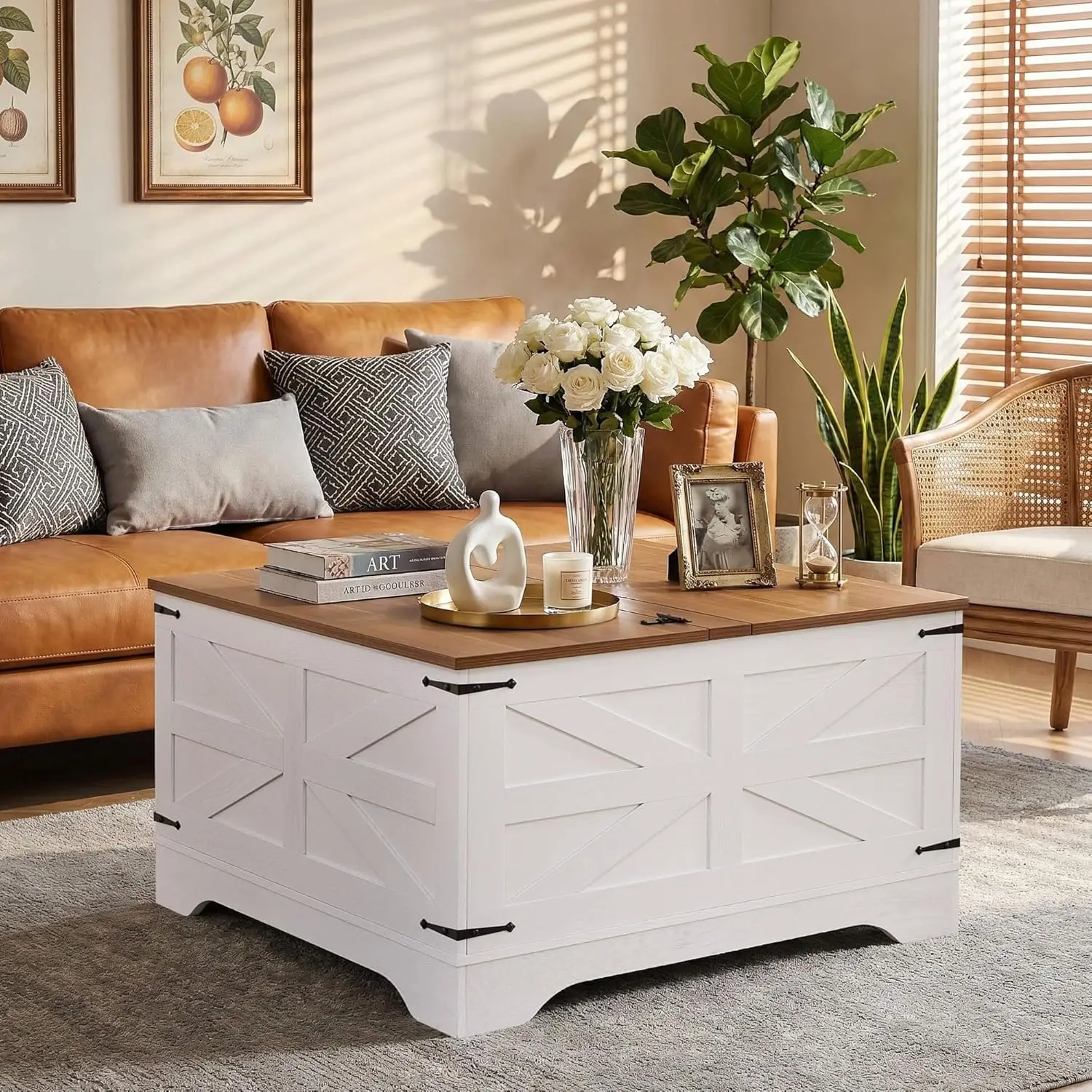 

Журнальный столик-трансформер с подъемной столешницей, скрытым хранением и газовым амортизатором, квадратный деревянный стол 31,5 дюйма для гостиной, белый, на заказ