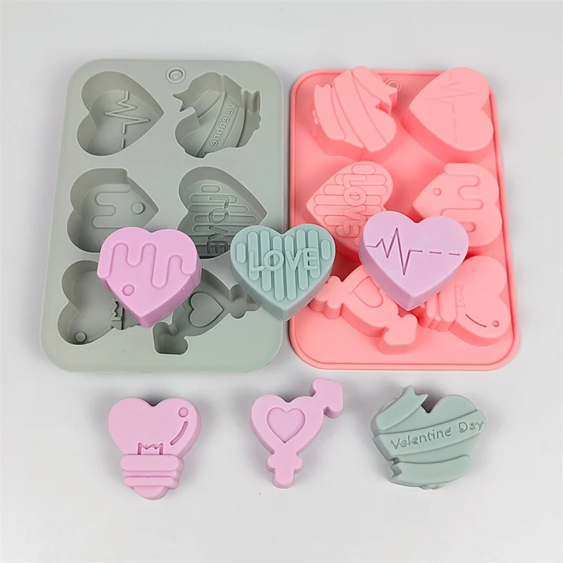 

6 Cavities Valentine Heart Silicone Mold DIY Love Soap Candle Making Chocolate Cake Baking Moulds Craft Supplies Home Decor Gift