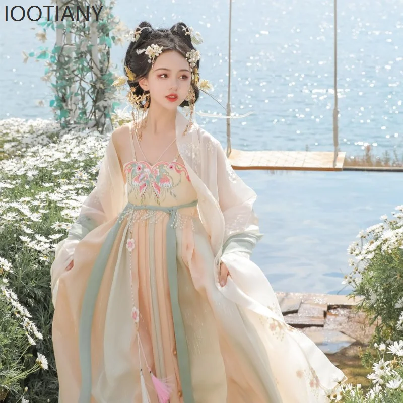 المرأة التقليدية الأميرة التطريز سلالة تانغ هانفو فستان الجنية القديمة زي النمط الصيني الرجعية مرحلة فستان رقص جديد