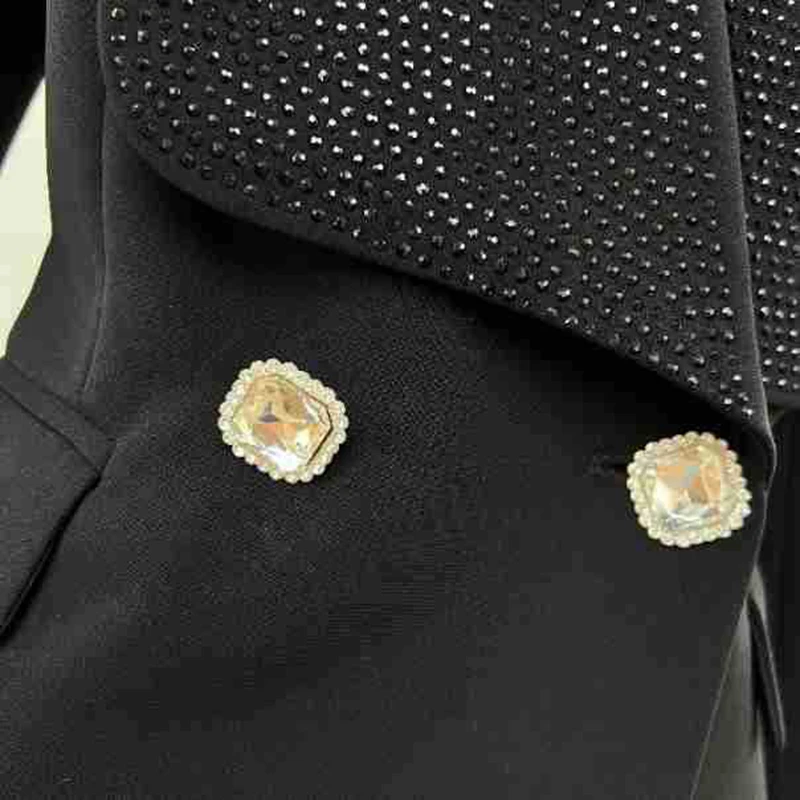 KBQ Sólidos Emendados Diamantes Elegante Blazers Para As Mulheres Lapela Manga Longa Túnica Patchwork Button Temperamento Casaco Feminino Moda