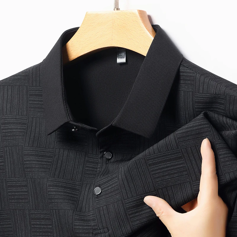 Summer men's lapel business casual long sleeved shirt polo shirt slim fit no iron shirt