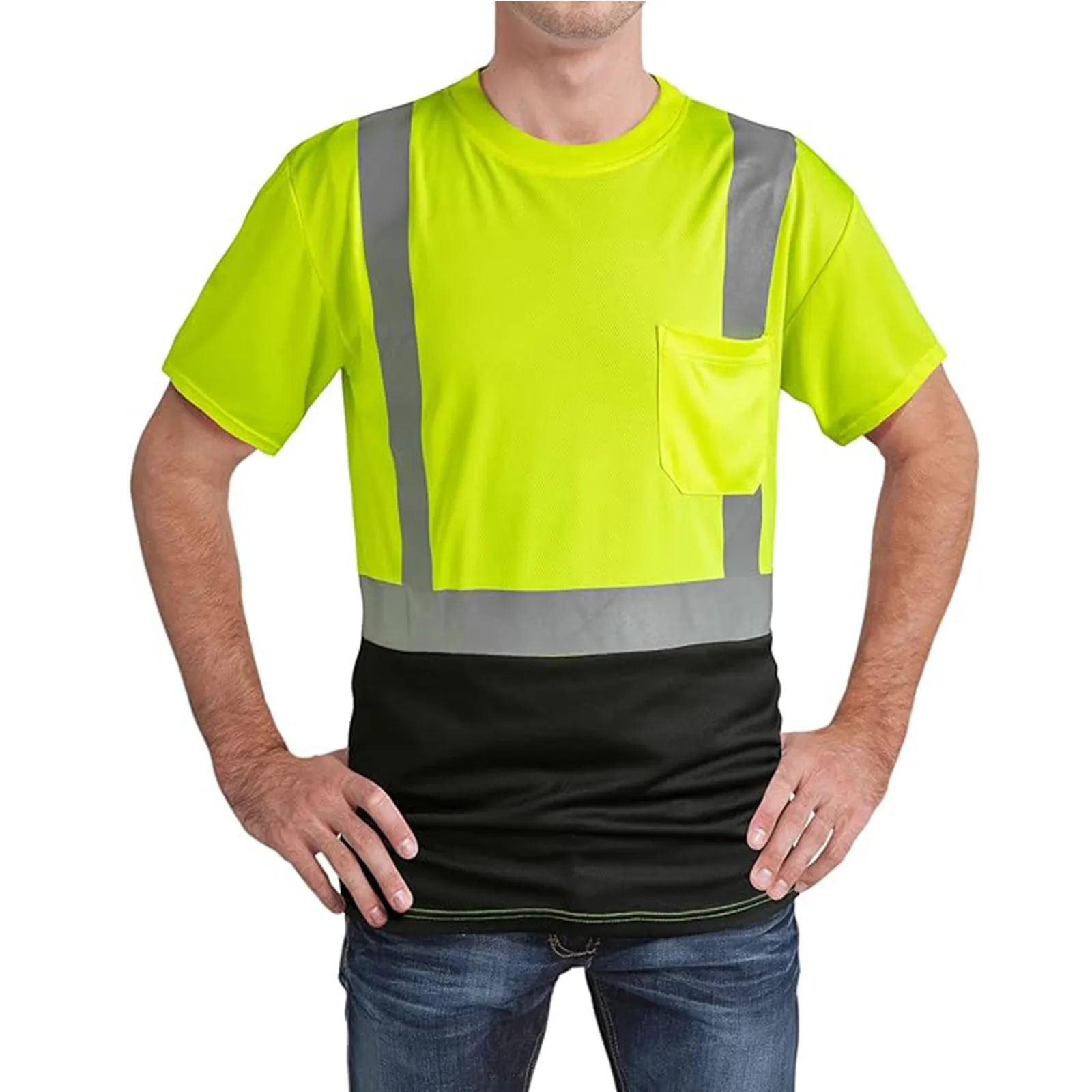 Camicia da esterno da uomo camicia da lavoro di sicurezza fluorescente ad alta visibilità maglietta da lavoro traspirante estiva maglietta