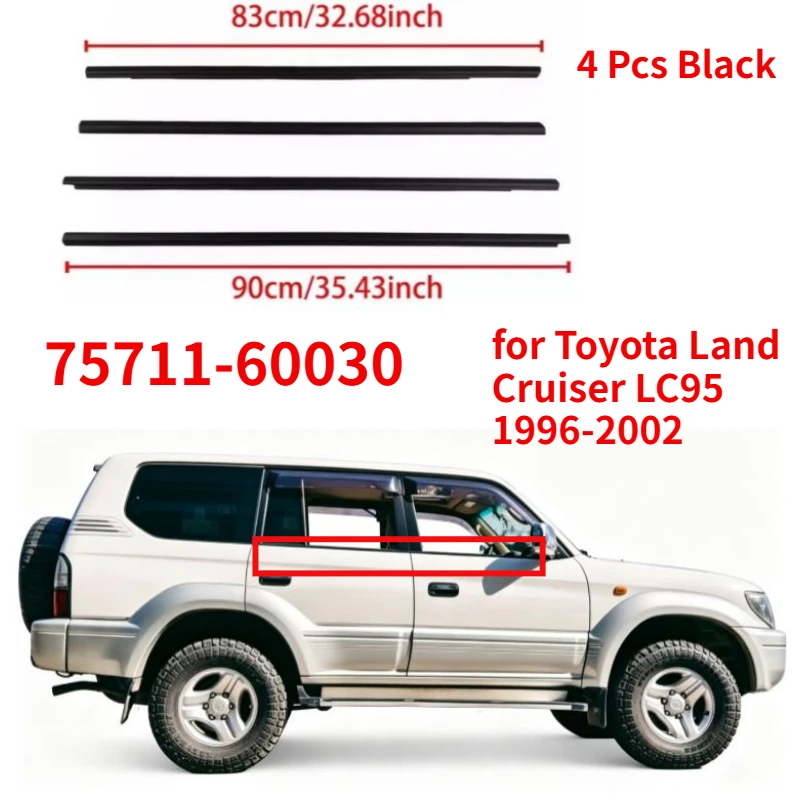 75711-60030 Window Glass Rubber Shell for Toyota Land Cruiser LC95 1996-2002 Shell 4 Pcs Black