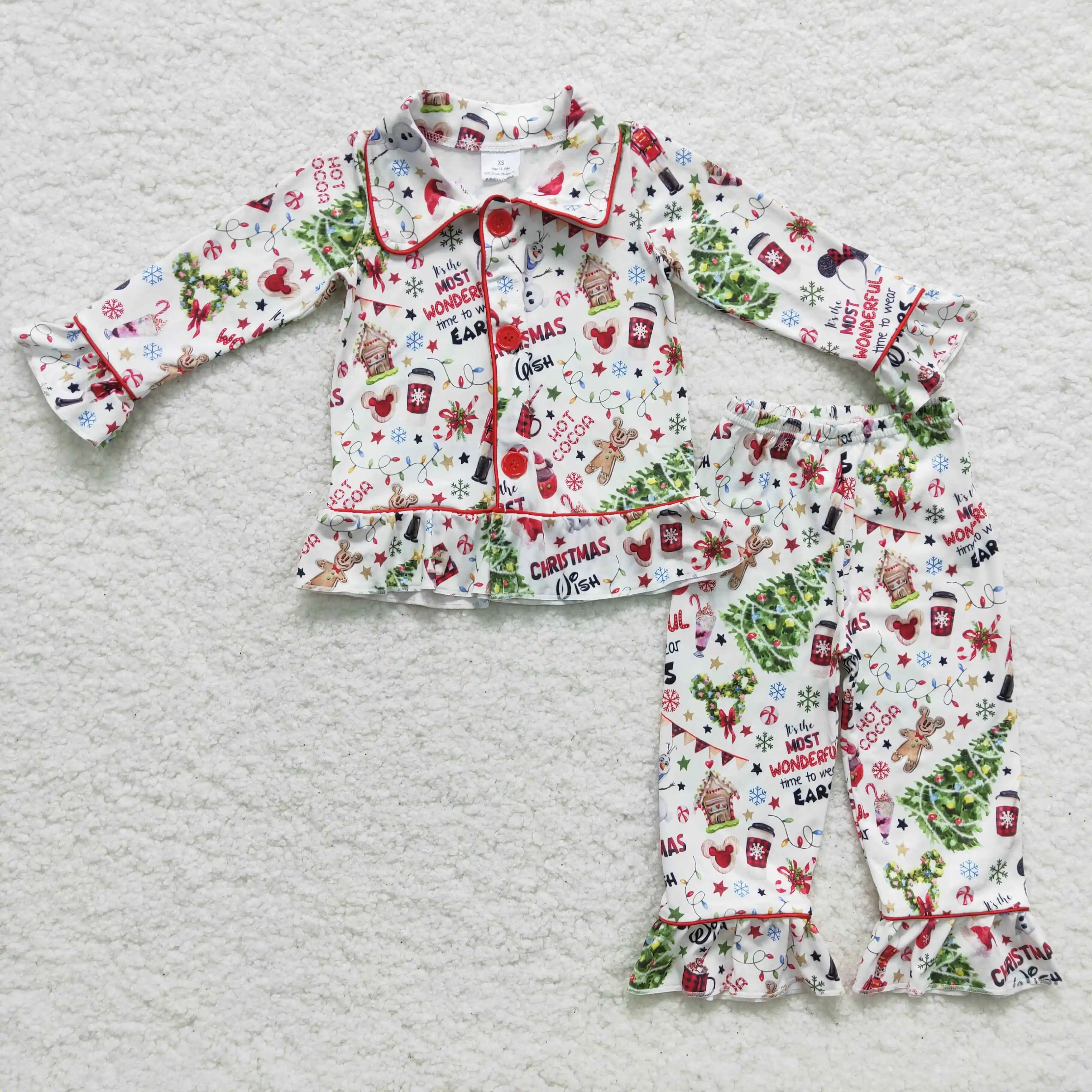 Wholesale Custom RTS Little Girls Boutique Apparels Toddler Winter Pajamas Outfits Kids Christmas Clothes Sets