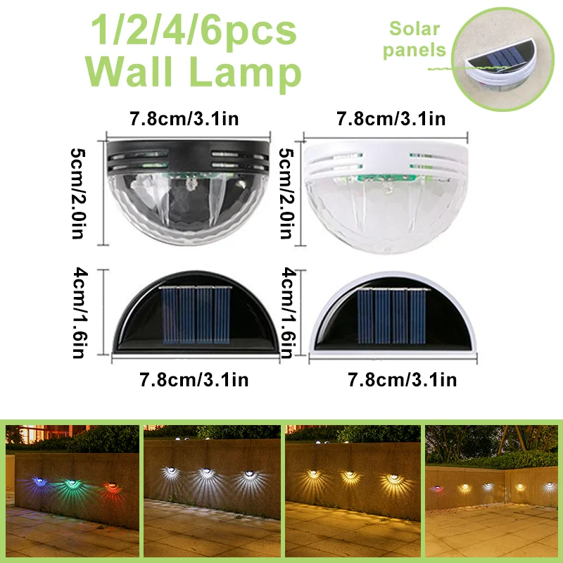 1-6pcs Solar Wall Lamp Outdoor Solar Lights IP66 Waterproof Light Energy Saving Night Light Garden Decor for Outside Porch Yard