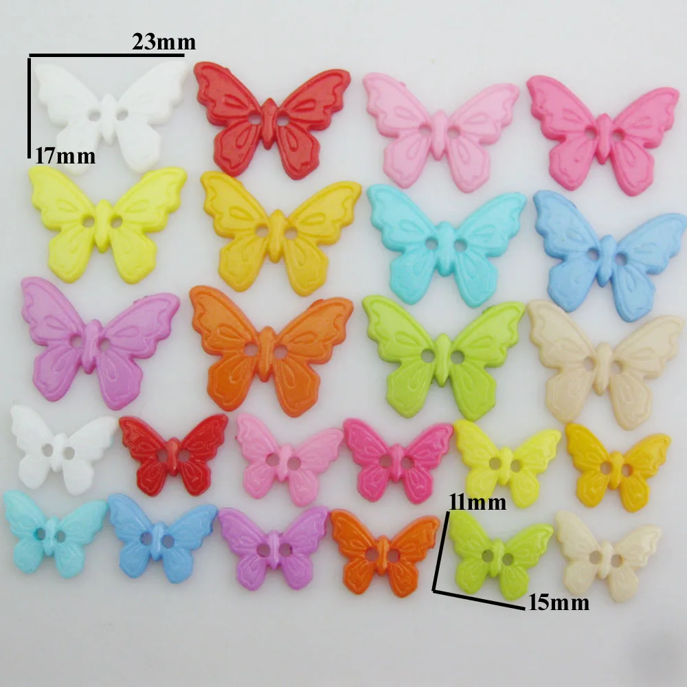 NBNVKL 50Pcs Assorted Colors Small/Big 2 Holes Flatback Plastic Butterfly Buttons For Garment Sewing Supplies