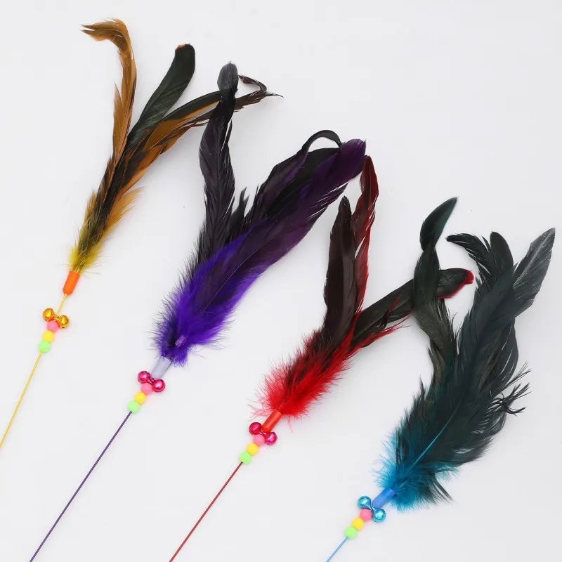 Cat Toys Feather Cats Sticks Interactive Cat Toy with Bell Teaser Feather Toys for Cats Sticks Steel Wire Teaser Pet Products