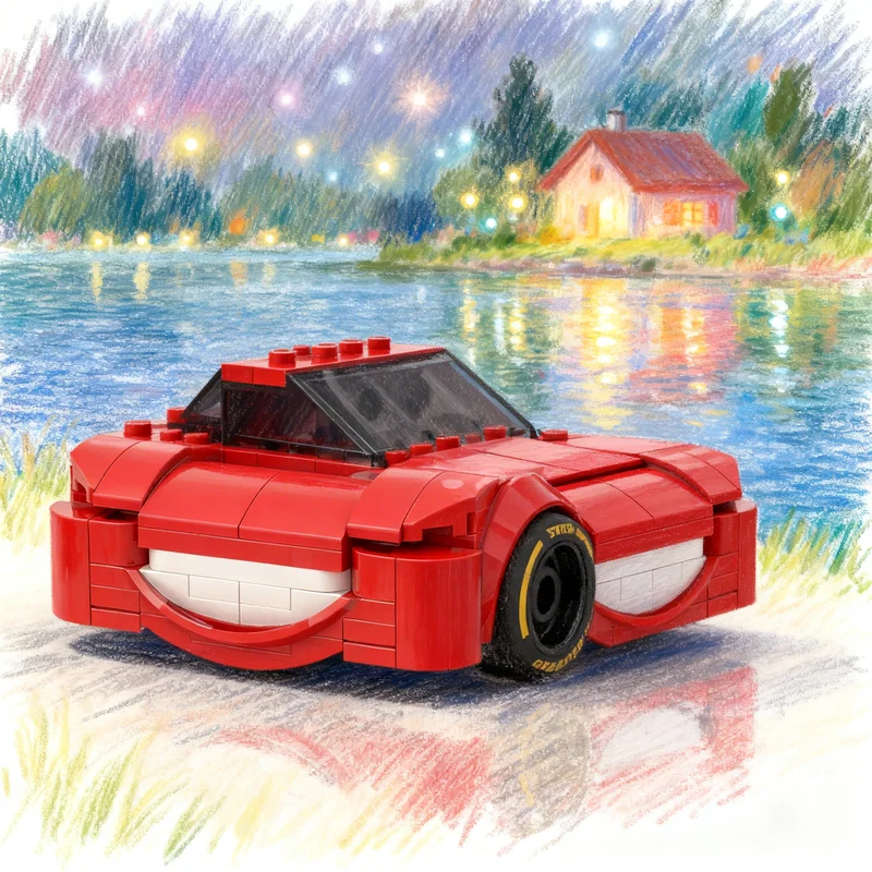 272pcs MOC City Champions Lightning McQueen Model Building Blocks Architecture DIY Assemble Creative Birthday Christmas Gift Toy