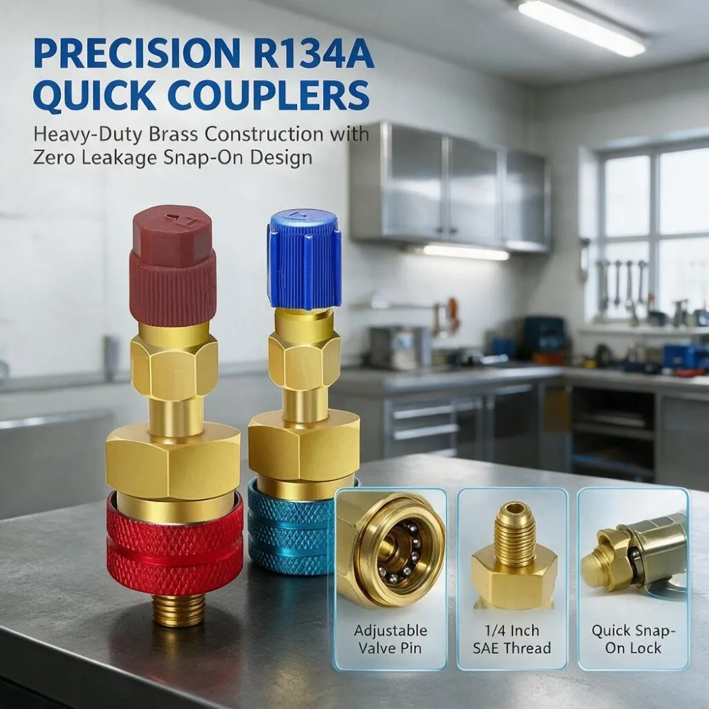 R1234yf Low High Auto Car Quick Coupler Connector Brass Adapters Car Air Conditioning Refrigerant Adjustable AC Manifold Gauge
