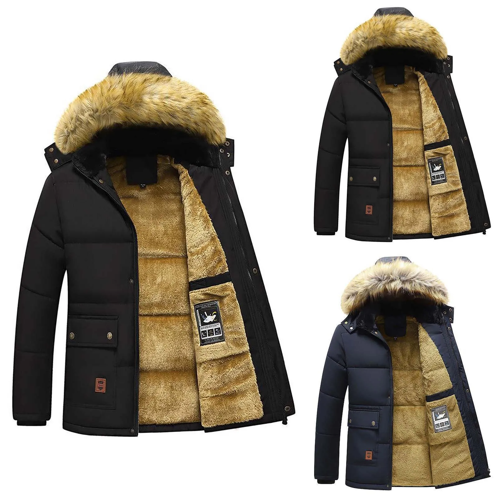 Men's Zipper Hooded Men'S Jacket Plus Size Casual Cardigan Hooded Sweatshirt Padded Thickened Solid Color Puffy Cardigan Winter