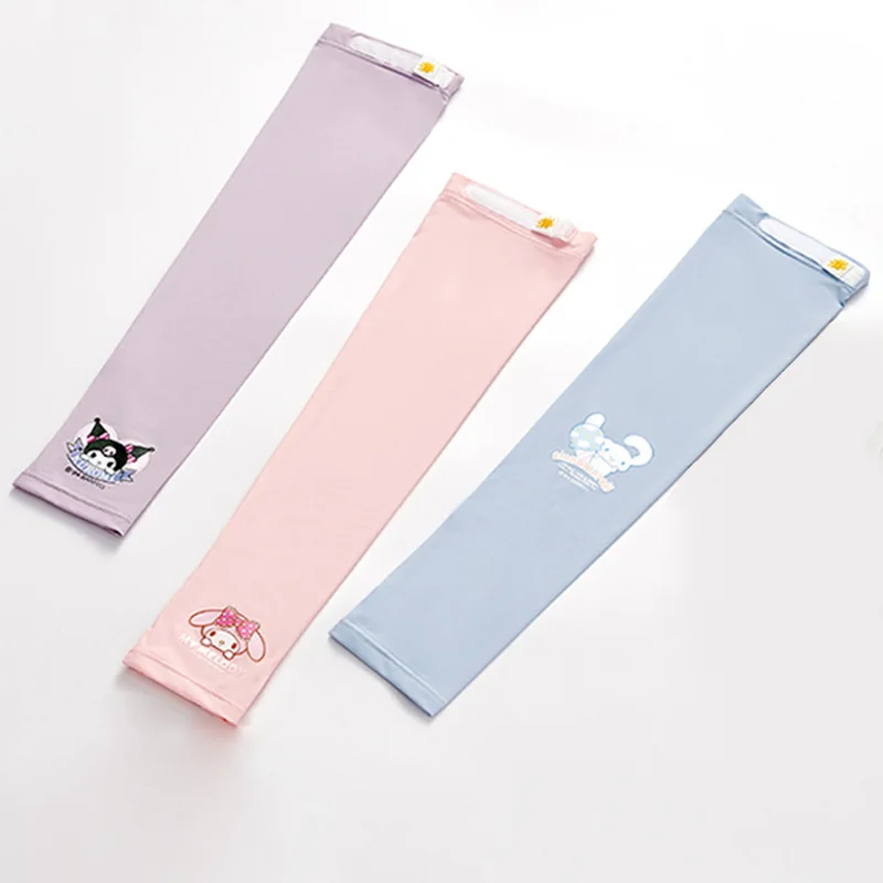 Miniso Sanrio أصلية صيفية للأطفال للحماية من أشعة الشمس وأكمام ثلجية من الحرير الجليدي ونمط رفيع رائع ومقاوم للأشعة فوق البنفسجية وحماية الذراع قابلة للتعديل