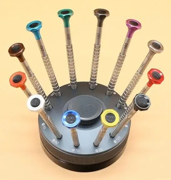 W5430 12pcs Watch Repair Screwdriver Set | 0.5-3.0mm Steel Handle Anti-Slip T-Blades w/ Metal Stand