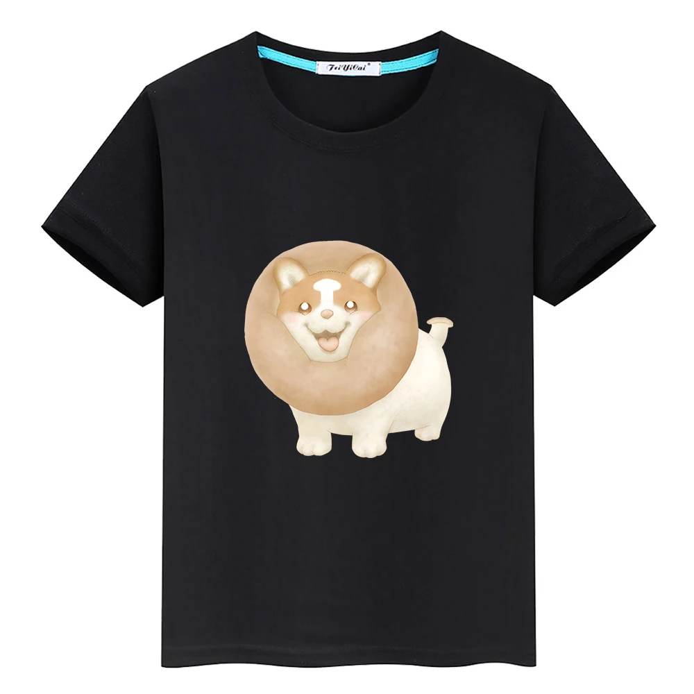 Vegetable Fairy Pleurotus Eryngii Corgi T-shirt Kawaii Boys and Girls Cartoon Tee-shirt 100% Cotton High Quality Tshirt Summer