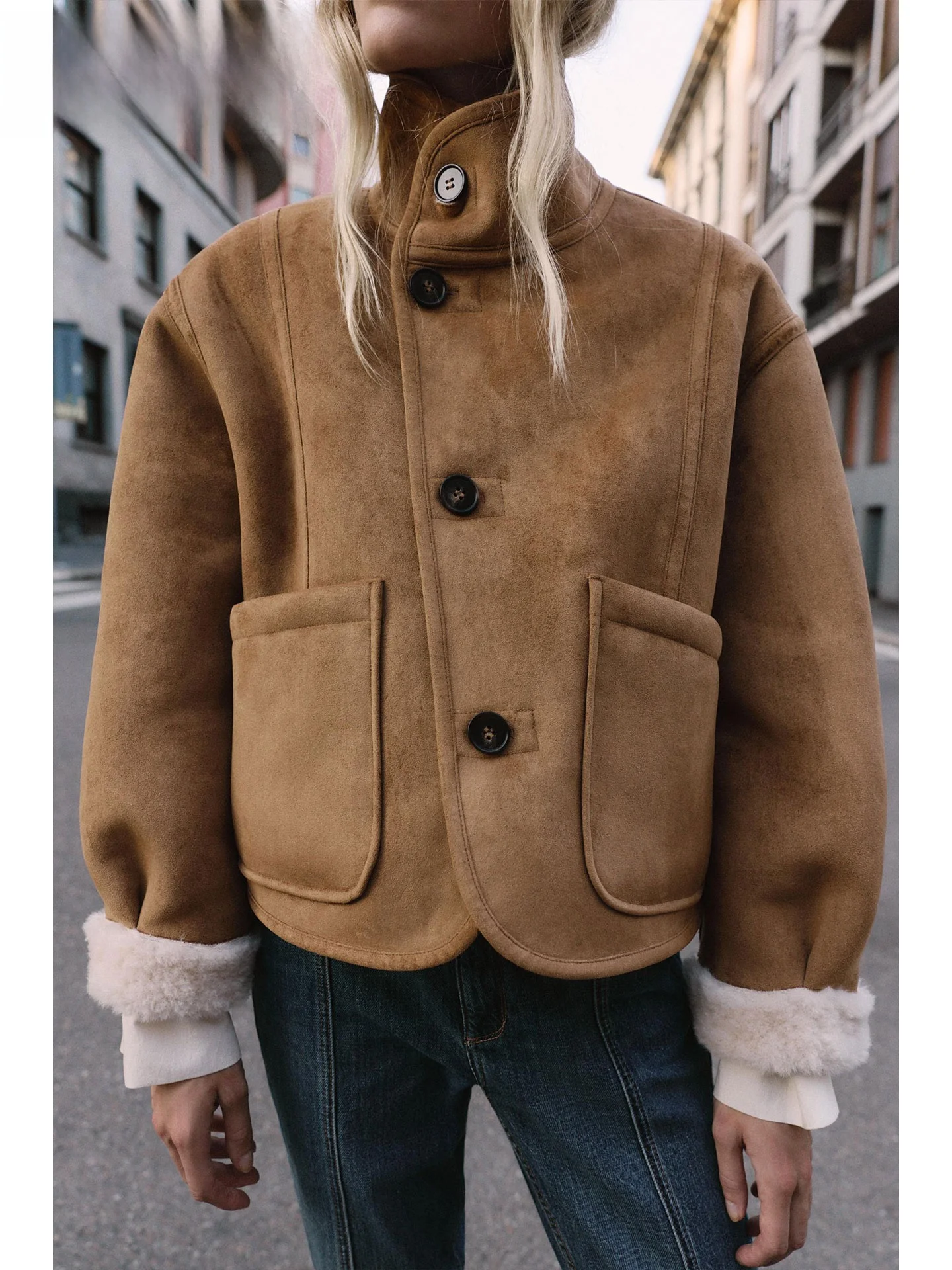 Modny dwustronny płaszcz Fce Jaet Zaprha 2025, nowa kolekcja jesień, damski płaszcz casualowy, odzież wierzchnia w stylu Sli Trend.