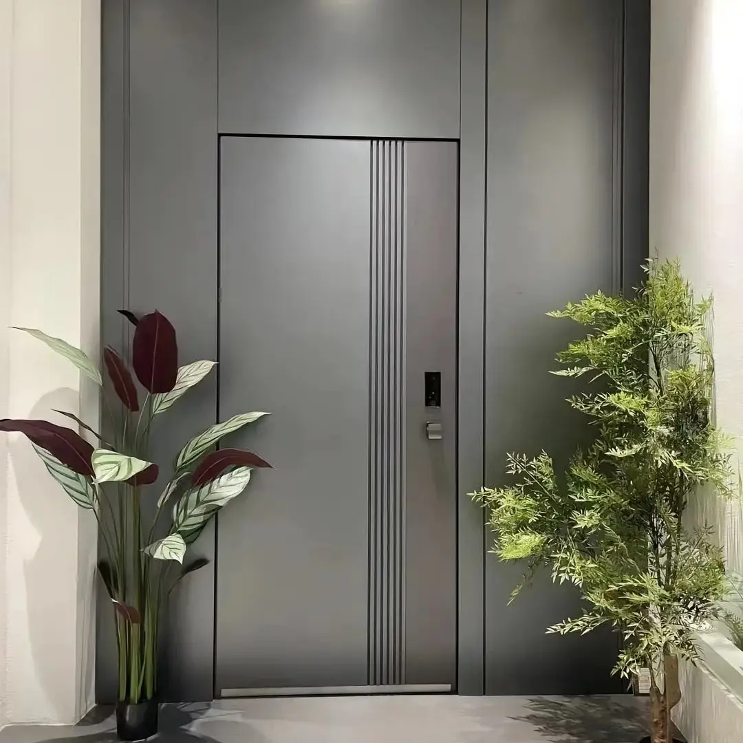 Latest Model Wood Grain Color Aluminum Alloy Entrance Door Good Lighting Fashionable Hinged Doors Villa Luxurious Front Doors