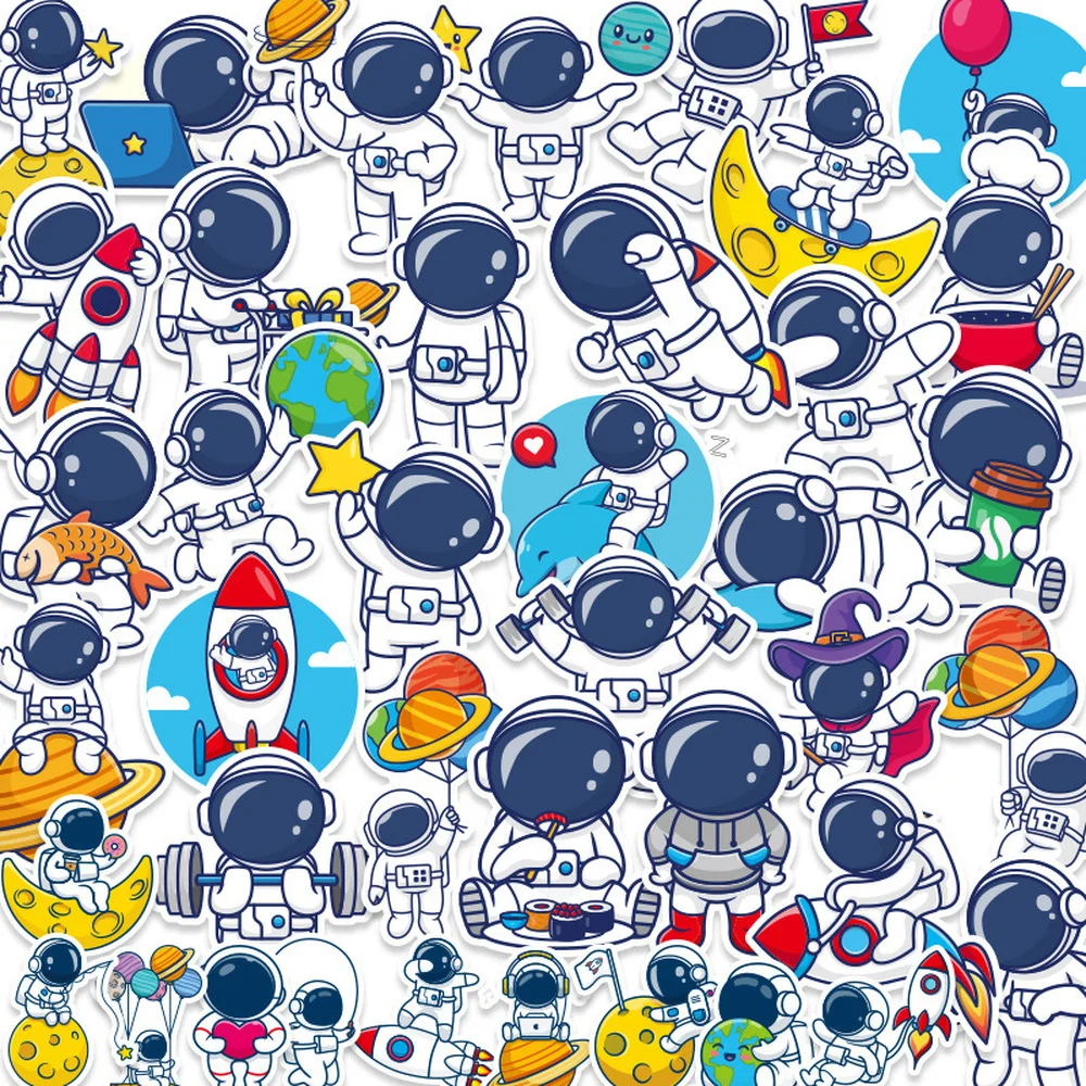 Pack De 50 Pegatinas De Astronauta Espacial – Vinilo Impermeable Para Niños Y Adolescentes
