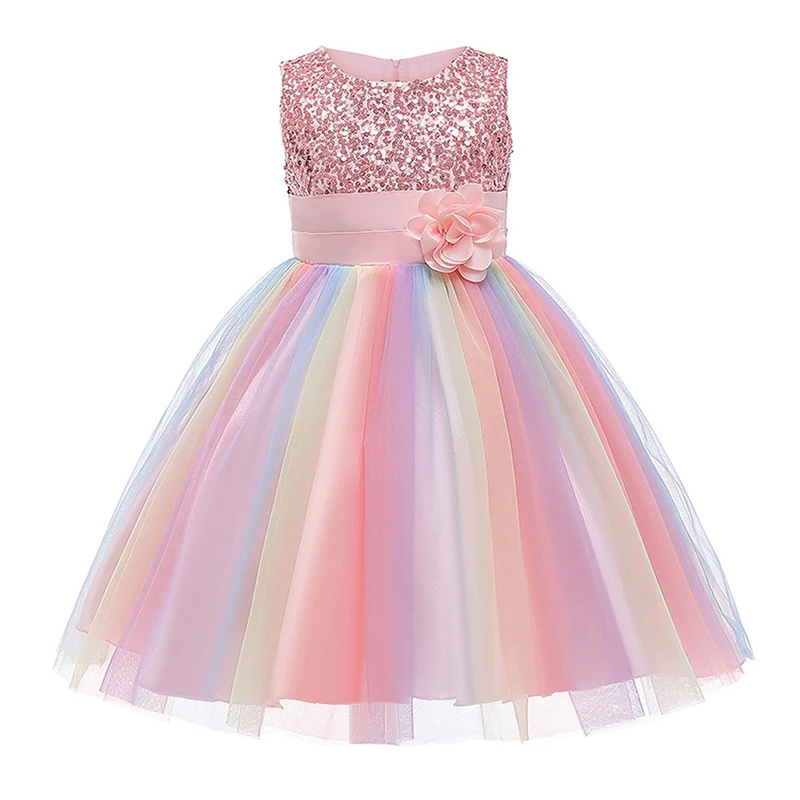 Fashion Sleeveless Cute Princess Baby Dress Birthday Party Gift Kids Clothes New Sequins Girls Dress 2-10 Years Old Summer Mesh