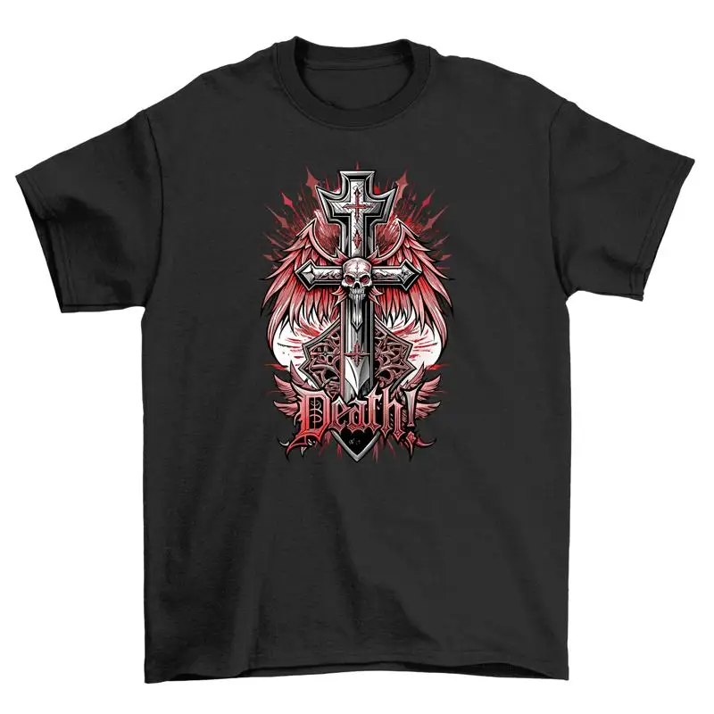 T-shirt pour hommes Gothic_45, sombre et audacieux, avec un motif croix de dragon mu