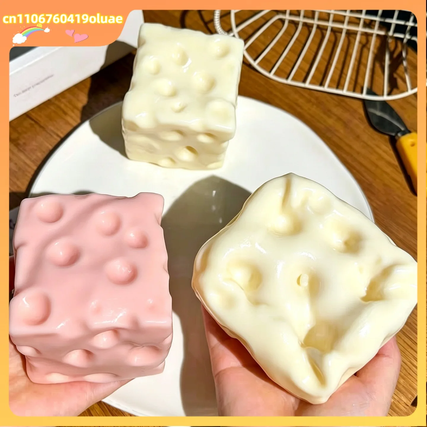 Cheese Block Squishy Fidget Toy Slow Rebound Vaseline Stress Relief Decompression Squeeze Toy For Adult Pink Coconut Oil