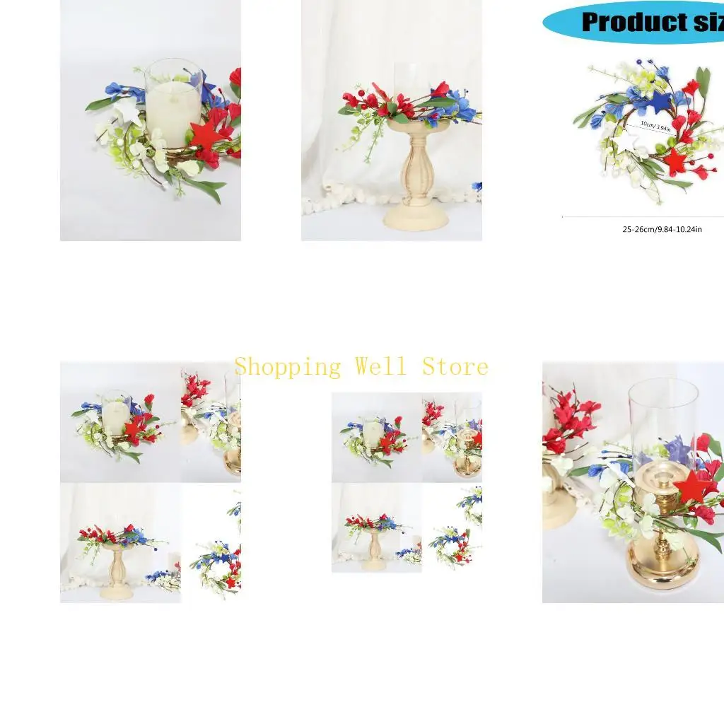 KX4B 4Th of July Patriotic Rings Wreath American Independence Day Rings Wreaths for Kitchen Cabinet Window Table Decors