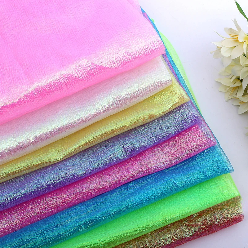 

Wrinkled Rainbow Yarn Fabric Shining Wrinkle Yarn Puffy Skirt Stage Performance Clothing Wedding Decoration in Stock Supply