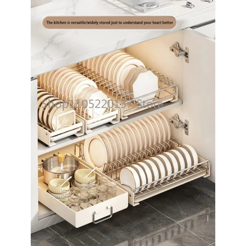 Kitchen Sink Sliding Dishes Dryer Rack Shelf Stainless Steel Cabinet  Storage Drainer Organizer Tableware Drawer Type Drainboard