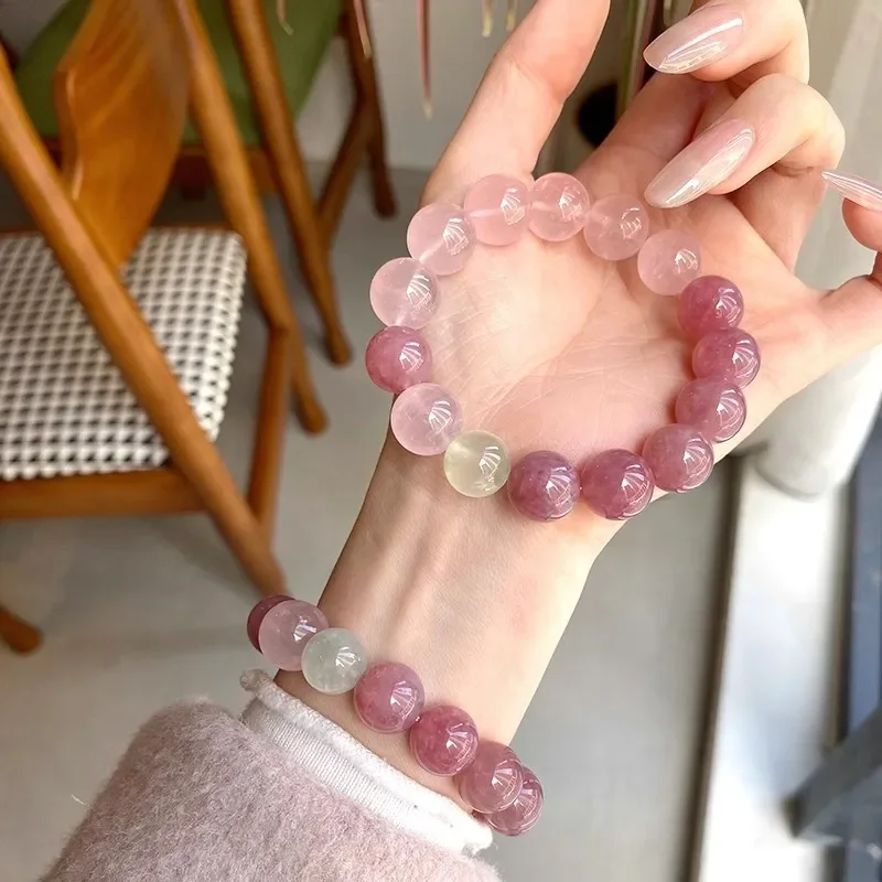 Natural Purple Horse Powder Crystal Bracelet Women's Recruitment Peach Blossom Transfer Bead Bracelet Premium Light Luxury