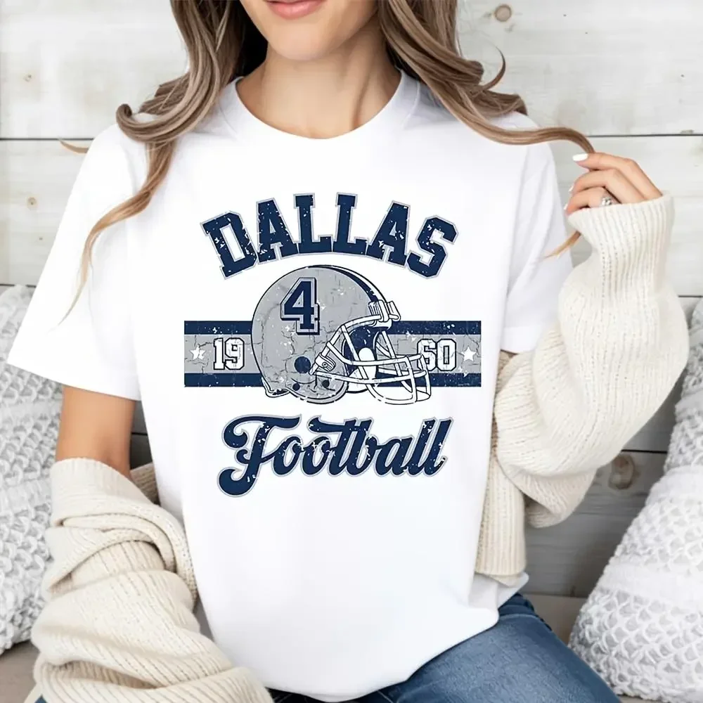 Dallas Football Helmet Number 4 Vintage Print T-Shirt, Retro Sports Fan Apparel, Casual Daily Wear Game Day Outfit