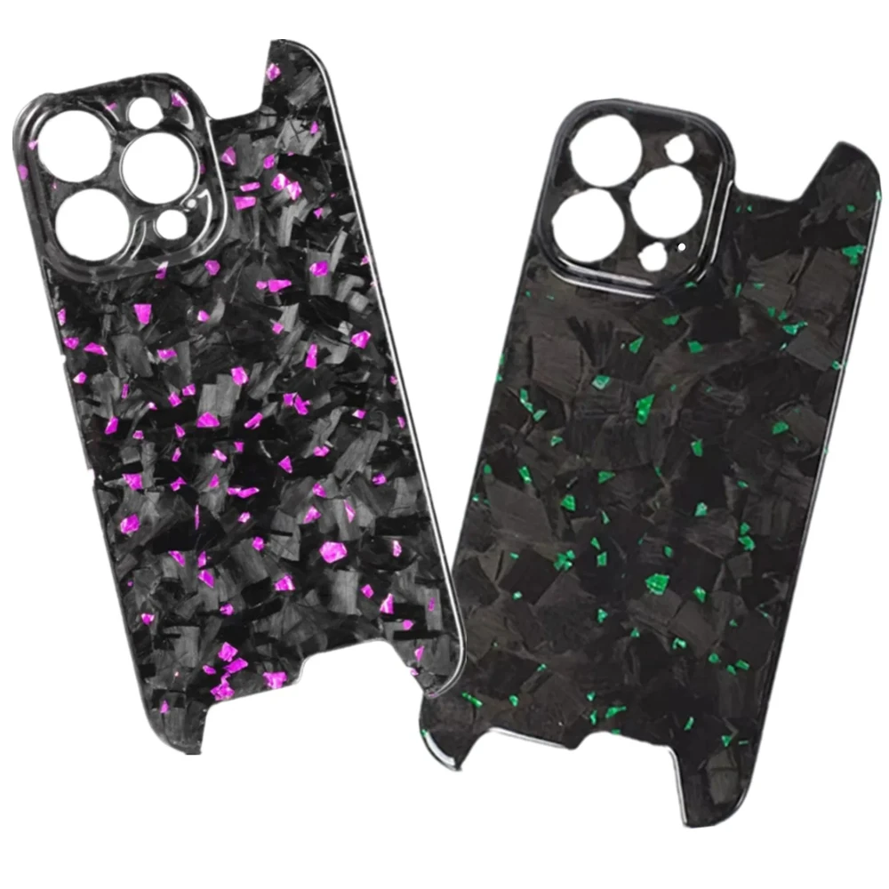Glossy Forged Ultra Thin Genuine Pure Carbon Fiber Cover For iPhone 15 14 16 Pro Max Glitter Bling Irregular Shockproof Case
